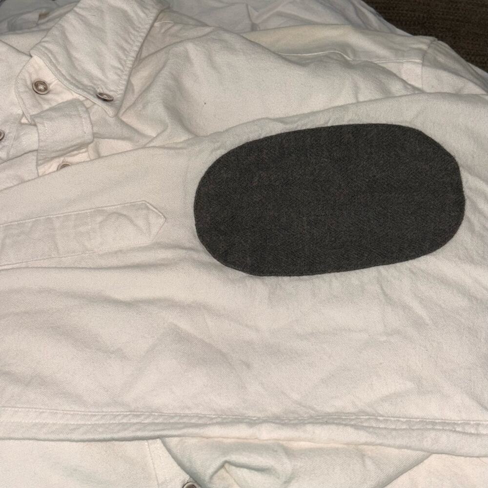 Massimo Dutti Mens Shirt SZ XXL White Heavy Cotton Finest Fabric Elbow Patches - Picture 6 of 9